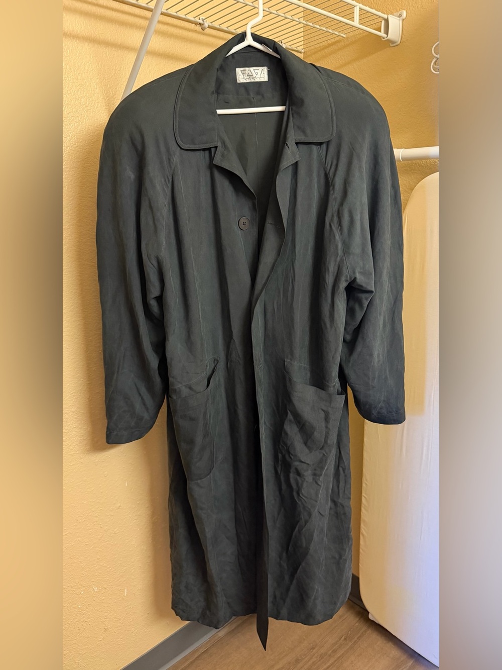 Vintage Silk Duster Coat Black Minimalist Open Front Oversized 90s Quiet Luxury